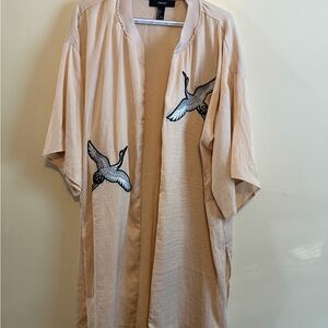 Forever 21 Light Tan Kimono Jacket with Crane Design